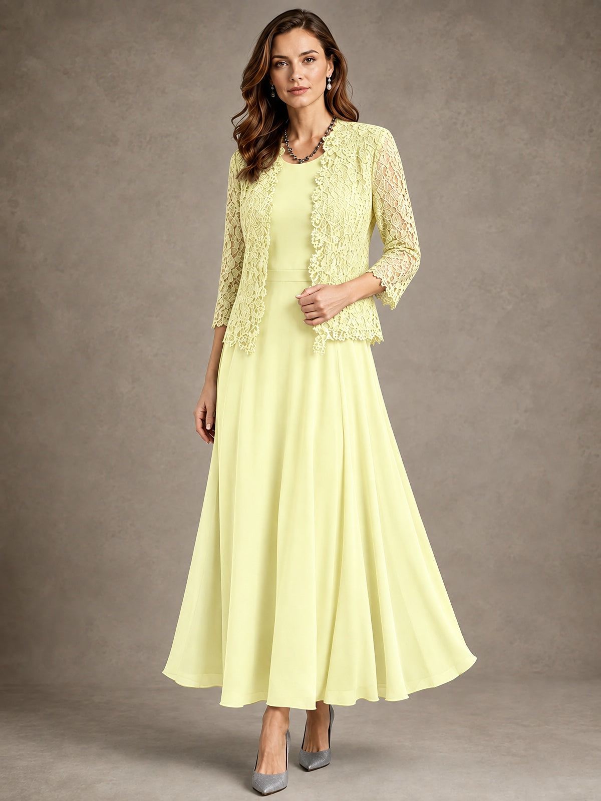2-Piece Chiffon Mother of the Bride Dress with Lace Jacket