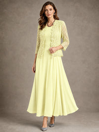 2-Piece Chiffon Mother of the Bride Dress with Lace Jacket