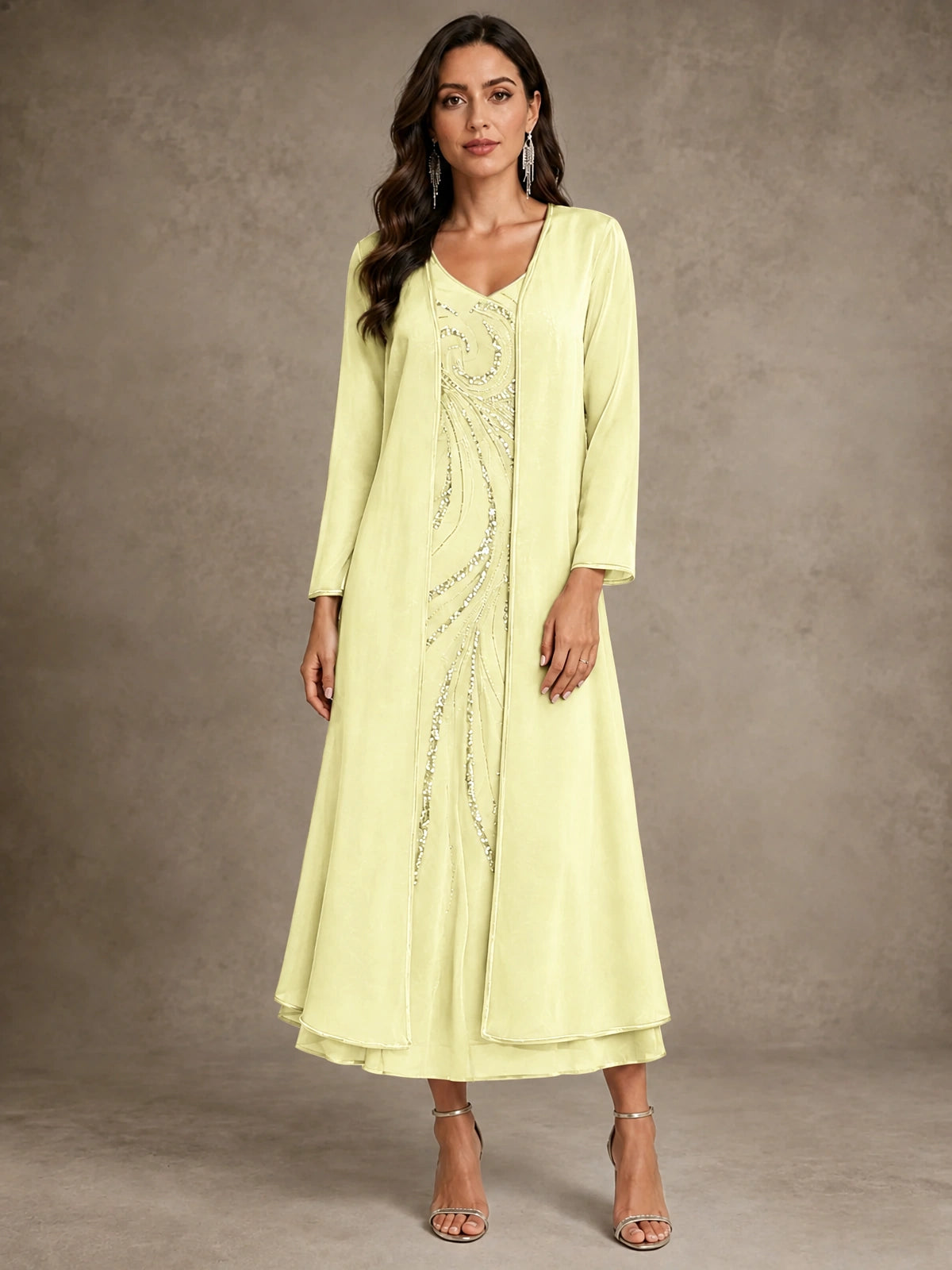 Sequin Chiffon Mother of the Bride Dress with Jacket