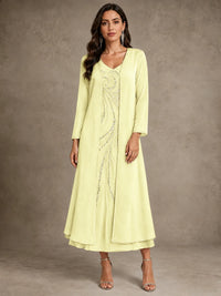Sequin Chiffon Mother of the Bride Dress with Jacket