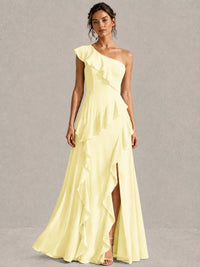 Sage Green One Shoulder Ruffle Bridesmaid Dress