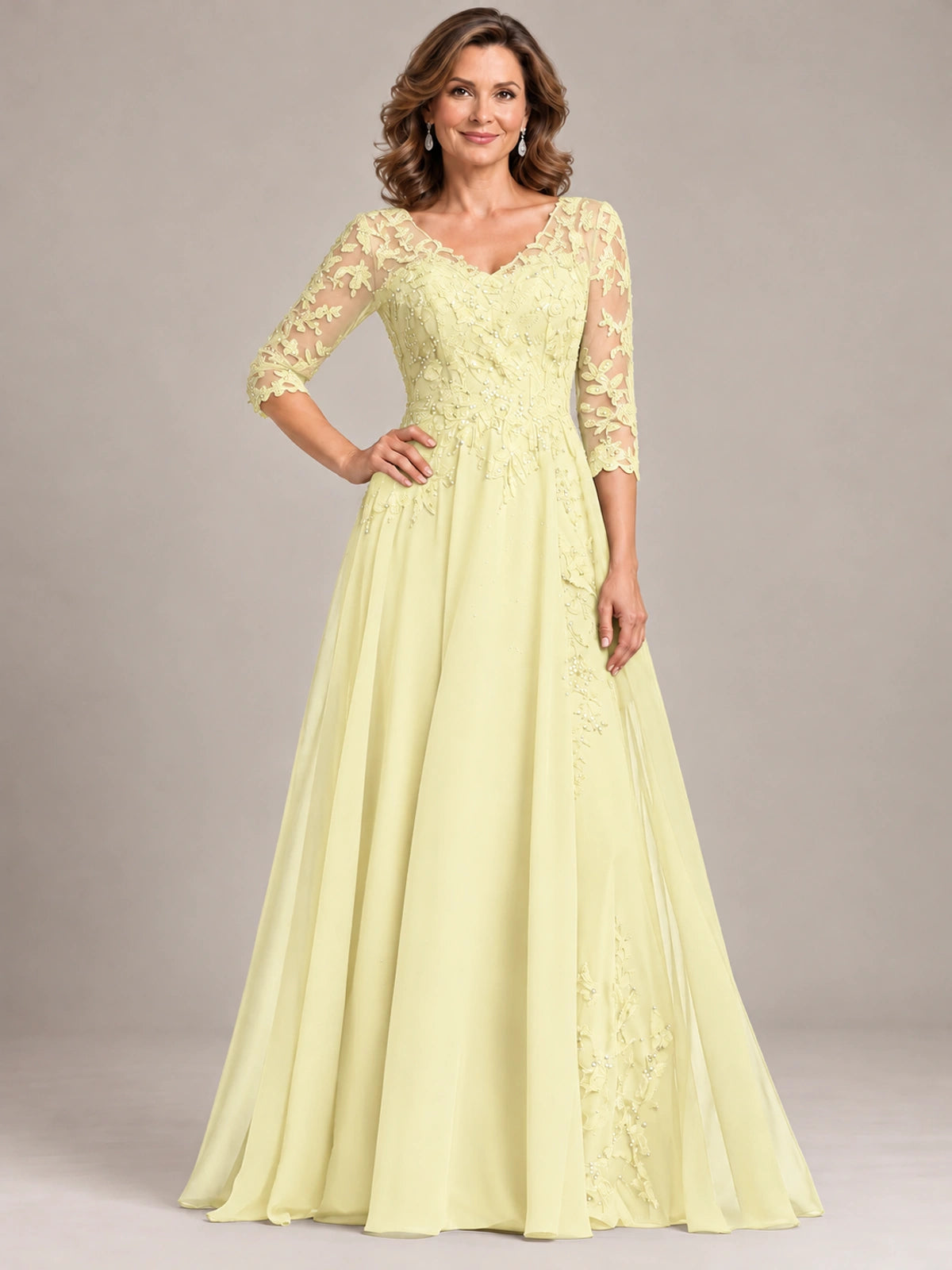 Sequin Lace A-Line Mother of the Bride Dress with 3/4 Sleeves