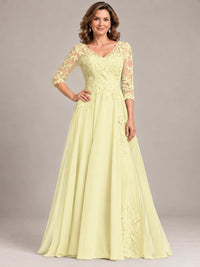 Sequin Lace A-Line Mother of the Bride Dress with 3/4 Sleeves