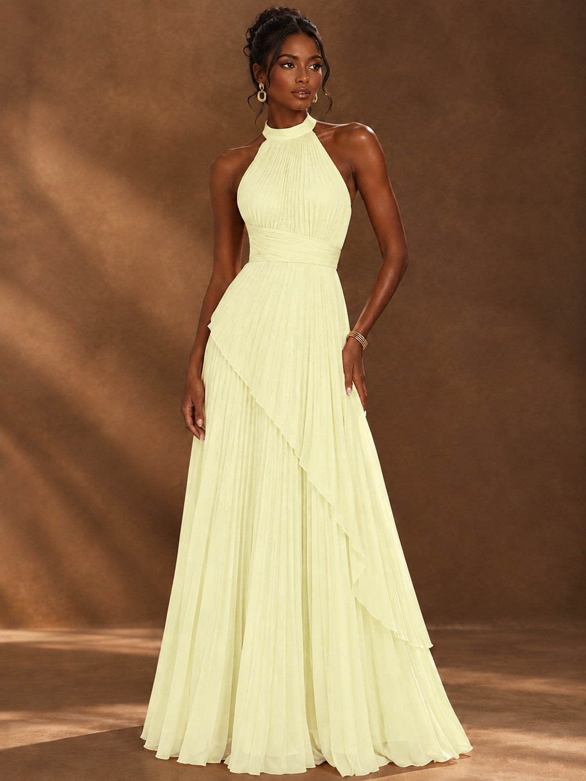Wrap Pleated Prom Dress Halter A-line Chiffon Formal Wedding Dress