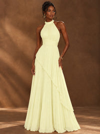 Wrap Pleated Prom Dress Halter A-line Chiffon Formal Wedding Dress