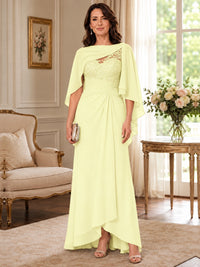Elegant Chiffon Mother of the Bride Dress with Lace Applique and Cape Sleeves