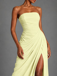 Strapless Bodycon Pleated Chiffon Formal Dress with Slit