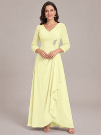 Light Yellow-Long Sleeve Chiffon Beaded Mother of The Bride Dresses for Women