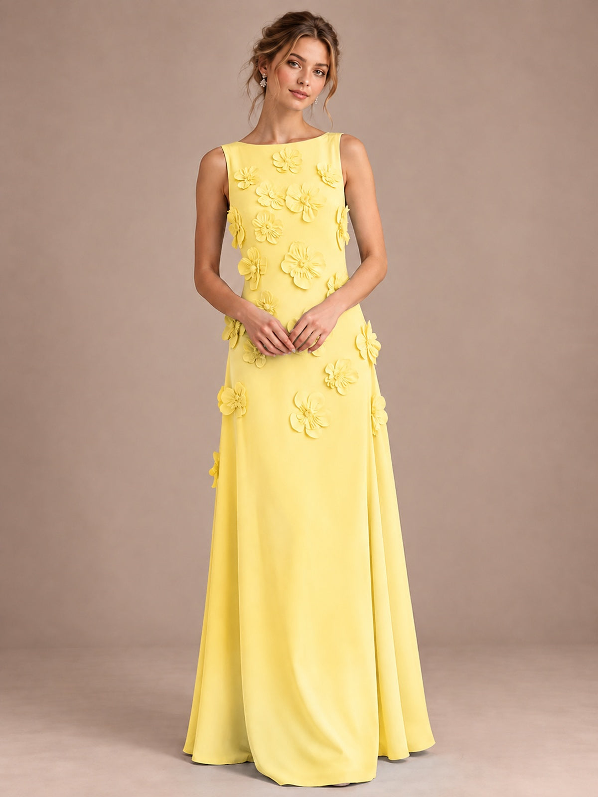 3D Floral Applique Sleeveless Formal Maxi Dress