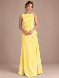 3D Floral Applique Sleeveless Formal Maxi Dress