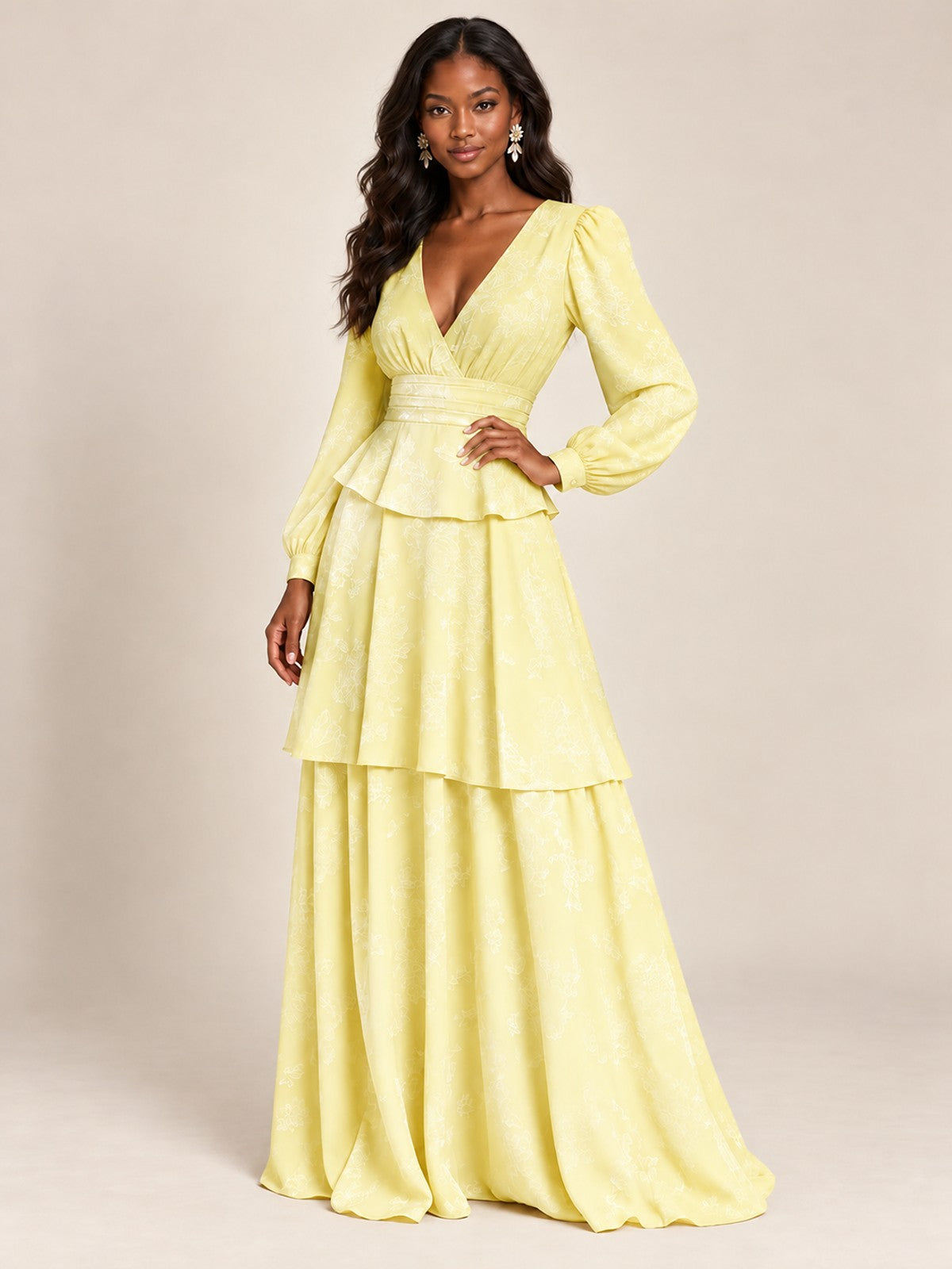 Blush Pink Floral Long Sleeve Maxi Dress