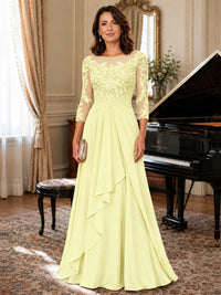 A-Line Chiffon Mother of the Bride Dress with Floral Applique 3/4 Sleeves
