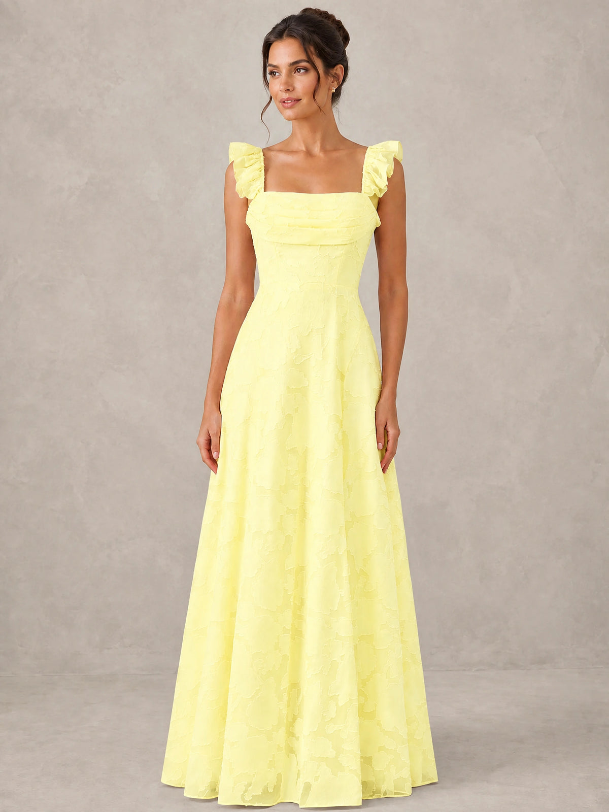 Jacquard Square Neck A-Line Maxi Dress