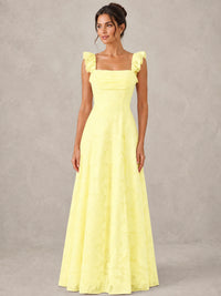 Jacquard Square Neck A-Line Maxi Dress