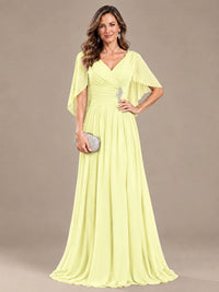 Ruched V Neck Mother of The Bride Dresses with Shawls Appliques and Cap Sleeves