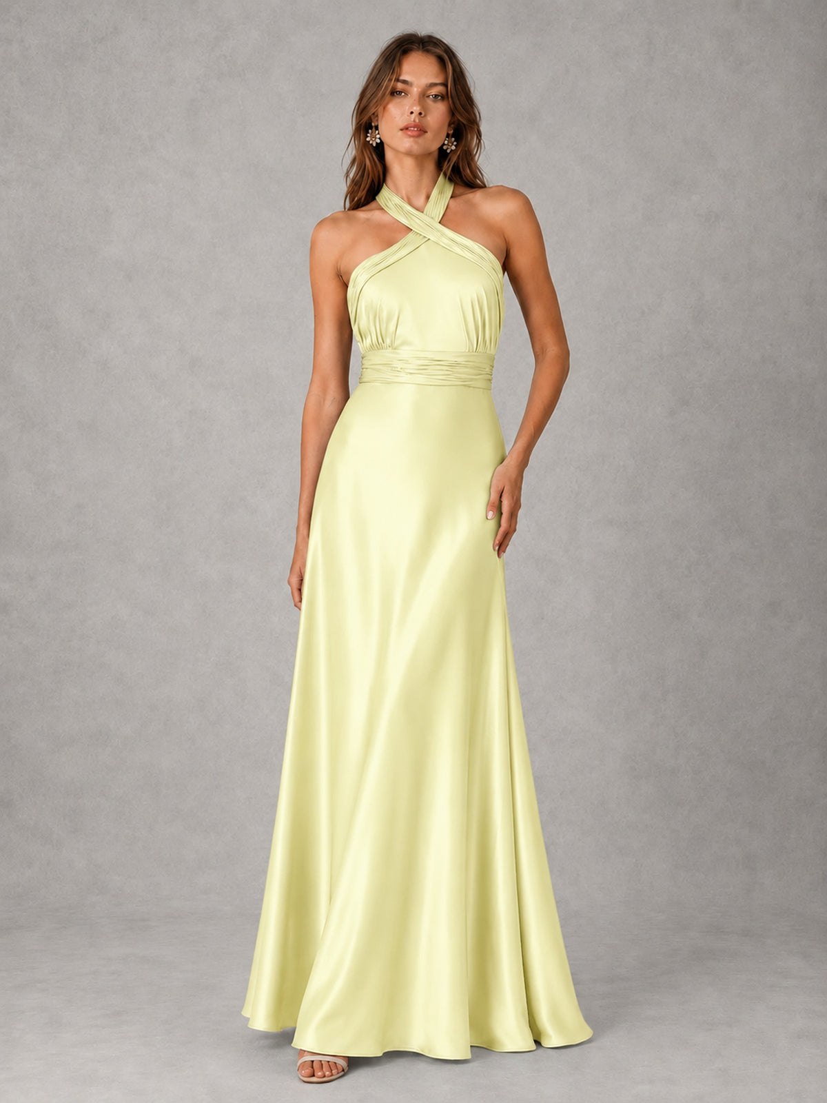 Sage Green Satin A-Line Bridesmaid Dress with Halter Neck