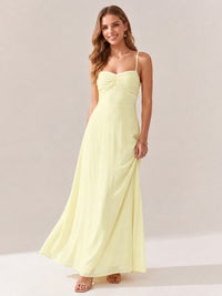 JOVELLEE Yellow Sweetheart Ruched Bust Chiffon Maxi Dress