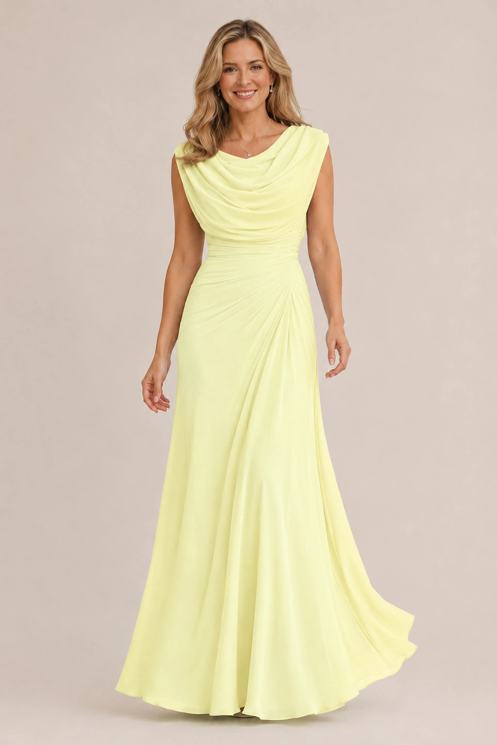 Cowl Neck Ruched Chiffon Mother of the Bride Dress