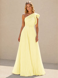 One Shoulder Pleated Chiffon A-Line Floor-Length Bridesmaid Dress
