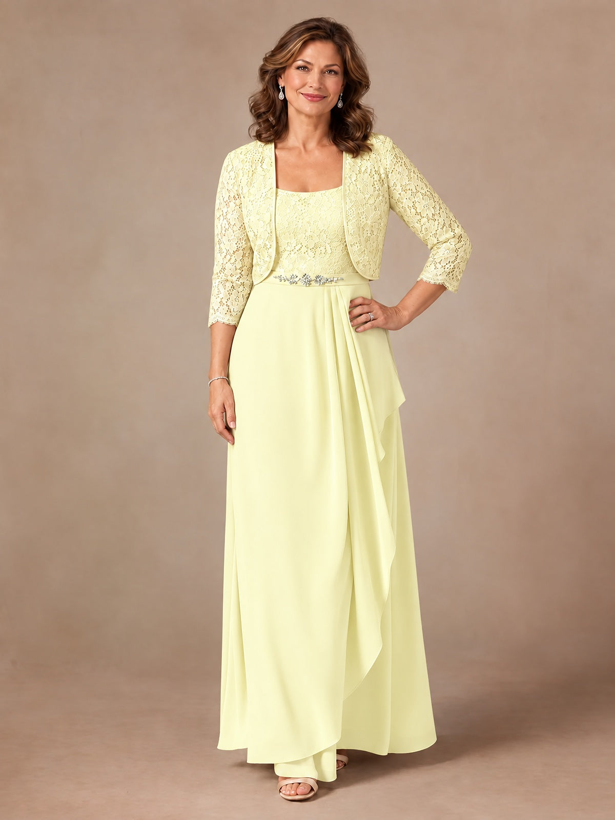 Blush Pink A-Line Mother of the Bride Dress with Lace Jacket and Ruffles