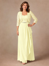 Blush Pink A-Line Mother of the Bride Dress with Lace Jacket and Ruffles