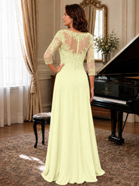 A-Line Chiffon Mother of the Bride Dress with Floral Applique 3/4 Sleeves