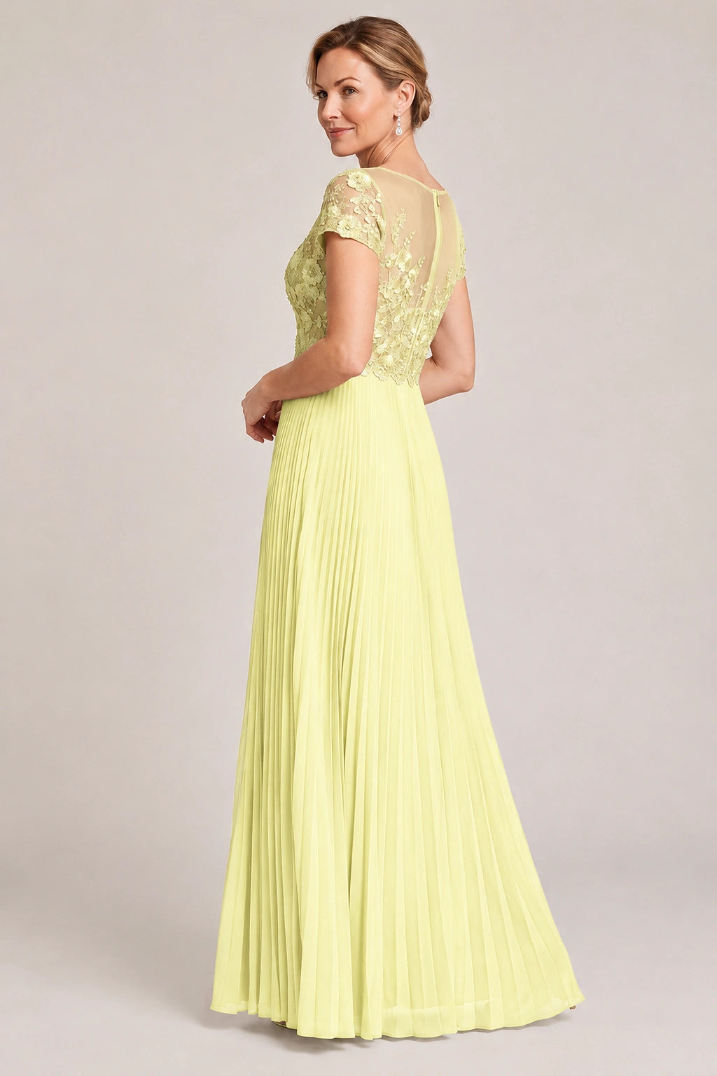 Embroidered Lace Pleated Mother of the Bride Dress