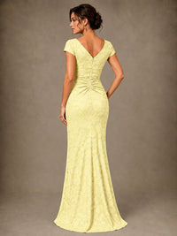 V-Neck Floral Jacquard Mother of the Bride Dress with Slit