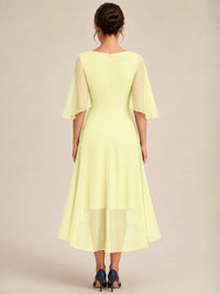 Cowl Neck Ruched Chiffon Mother of the Bride Dresses with Flutter Sleeves