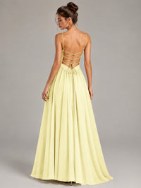 Spaghetti Strap Ruched Chiffon Maxi Dress with Backless