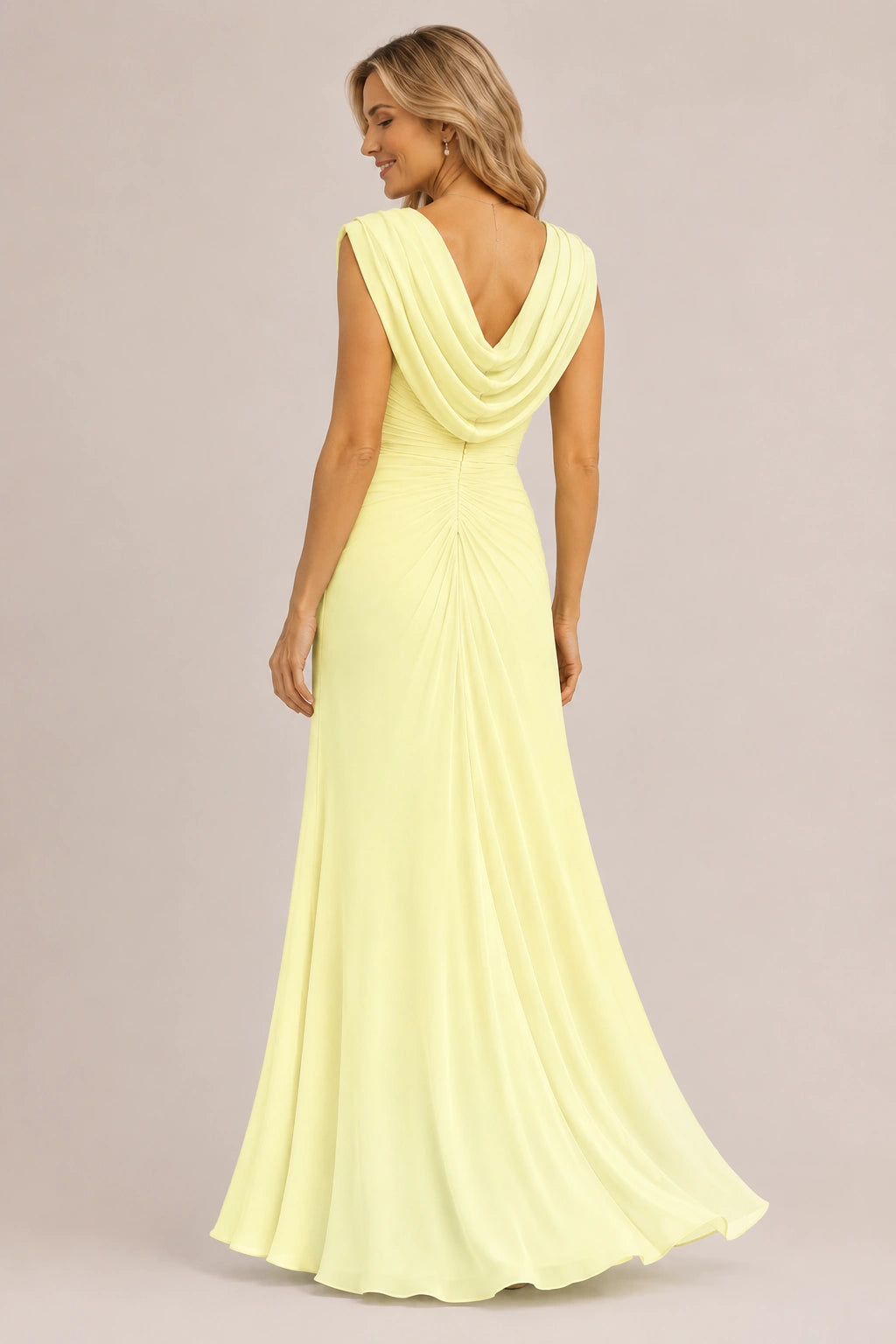 Cowl Neck Ruched Chiffon Mother of the Bride Dress