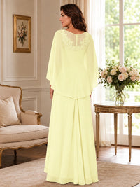Elegant Chiffon Mother of the Bride Dress with Lace Applique and Cape Sleeves