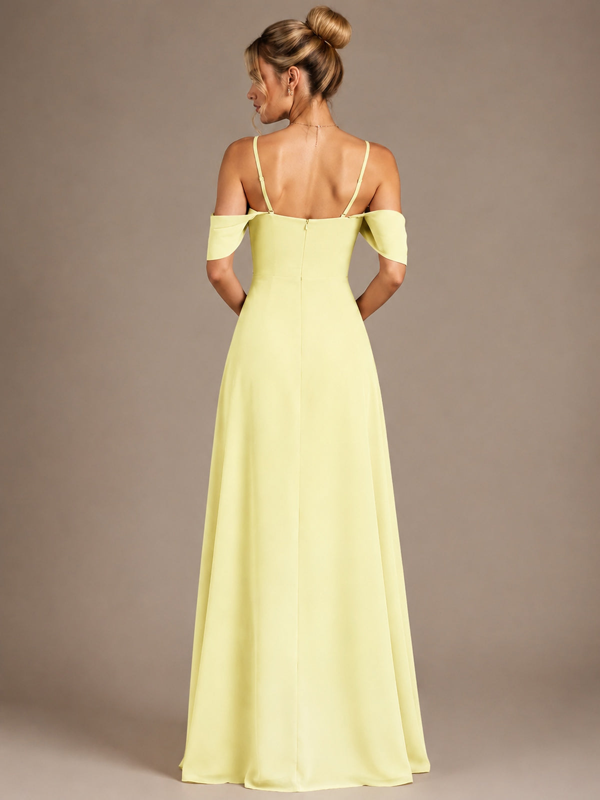 Spaghetti Strap Chiffon Bridesmaid Dress with Ruffles Slit