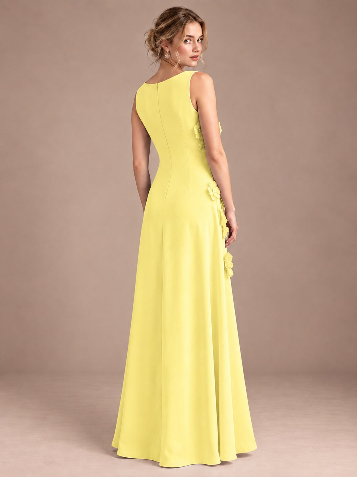 3D Floral Applique Sleeveless Formal Maxi Dress