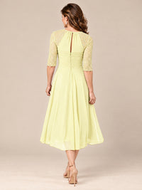 Tea-Length Mother of the Bride Dress with Lace 3/4 Sleeves