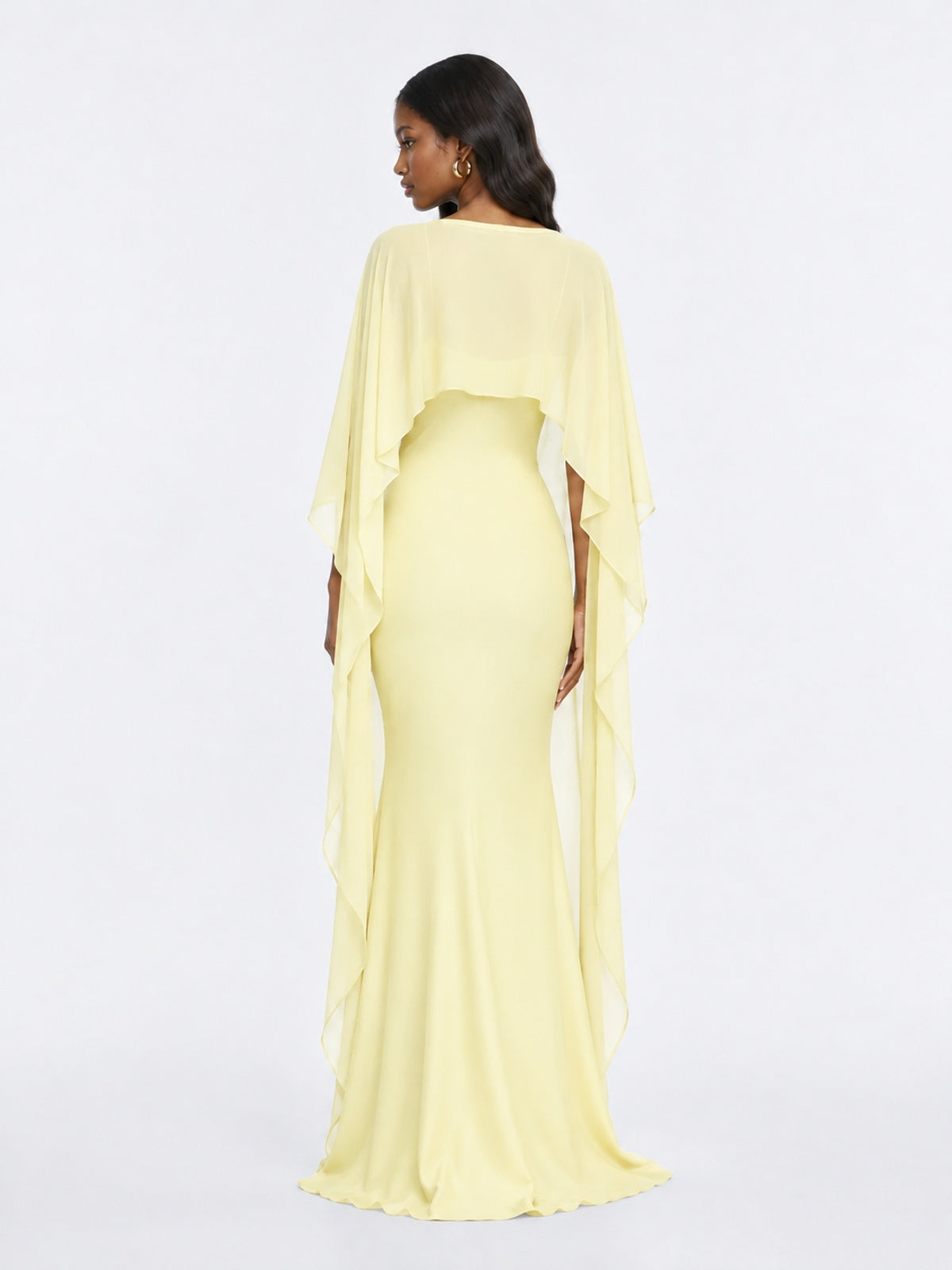 Satin Cape Prom Dresses Meramid Maxi Dress