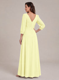 V-Neck Pleated Chiffon Mother of the Bride Dress with Flutter Sleeves
