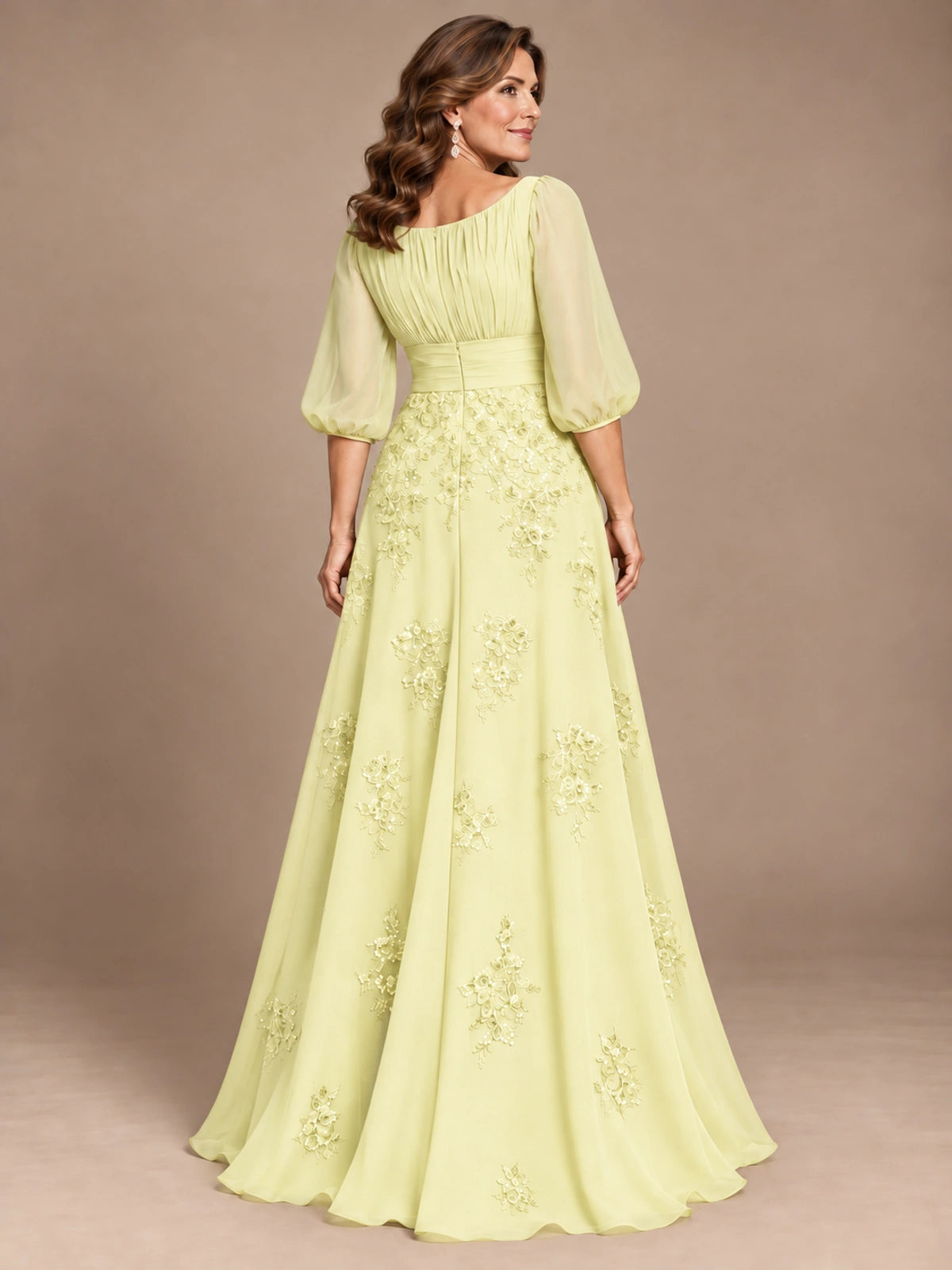 A-Line Mother of the Bride Dress with Sheer Puff Sleeves