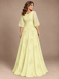 A-Line Mother of the Bride Dress with Sheer Puff Sleeves