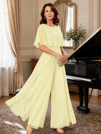 Chiffon Mother of the Bride Jumpsuit with Layered Cape Sleeves