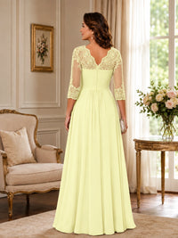 Chiffon Lace Applique Mother of the Bride Dress with 3/4 Sleeves