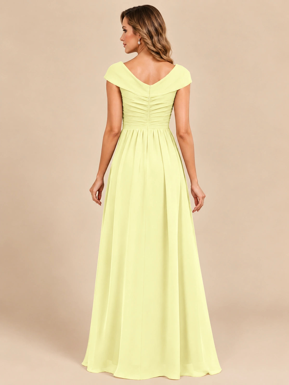 Cap Sleeve Mother of The Bride Dresses Long Chiffon Formal Gowns