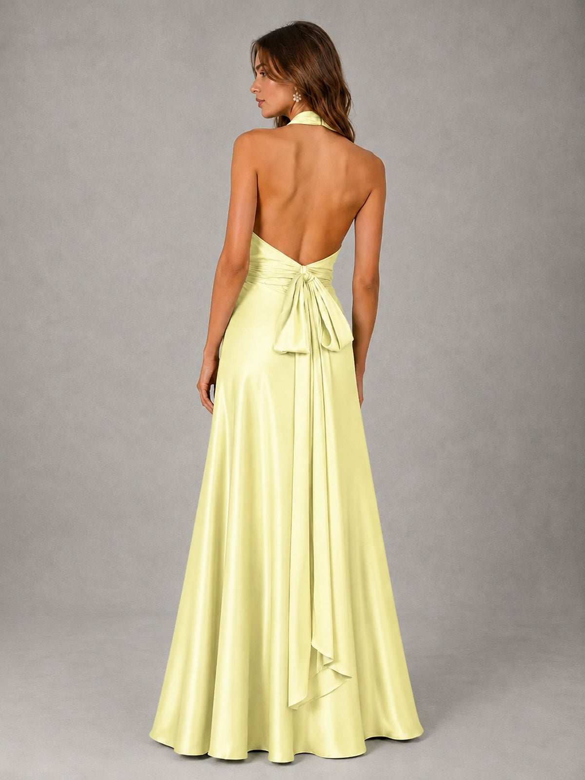 Sage Green Satin A-Line Bridesmaid Dress with Halter Neck