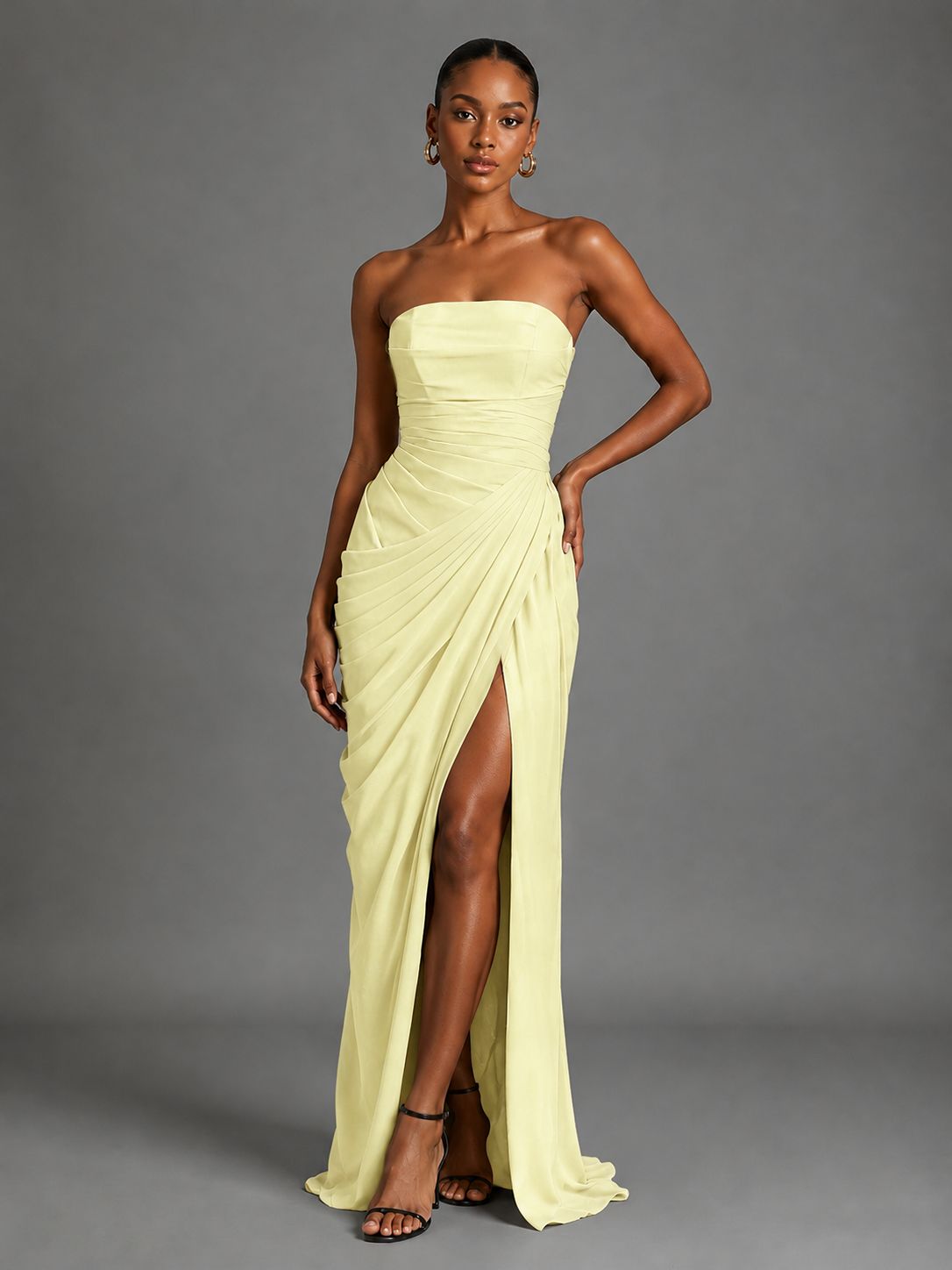 Strapless Bodycon Pleated Chiffon Formal Dress with Slit