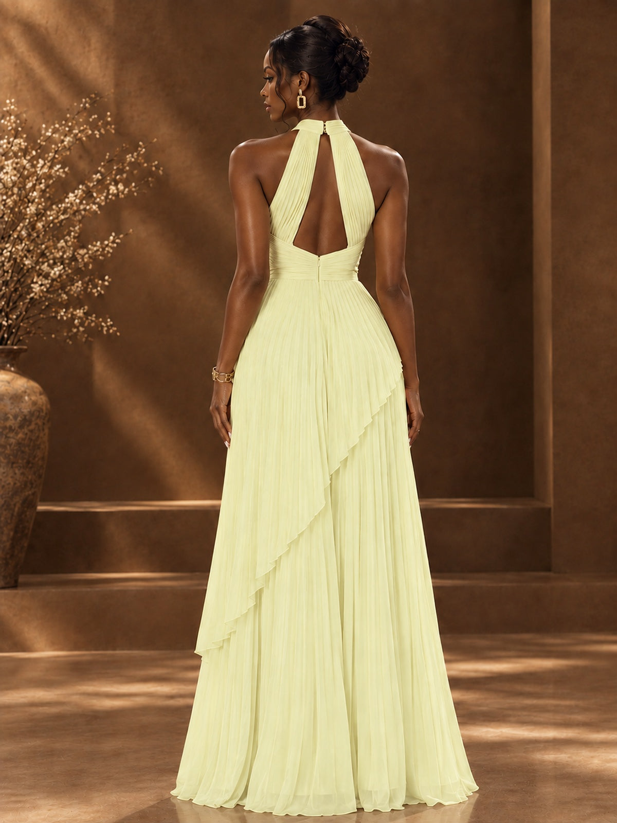 Wrap Pleated Prom Dress Halter A-line Chiffon Formal Wedding Dress