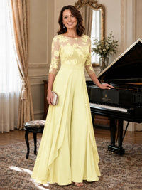 Lace Applique Wide-Leg Chiffon Mother of the Bride Jumpsuit