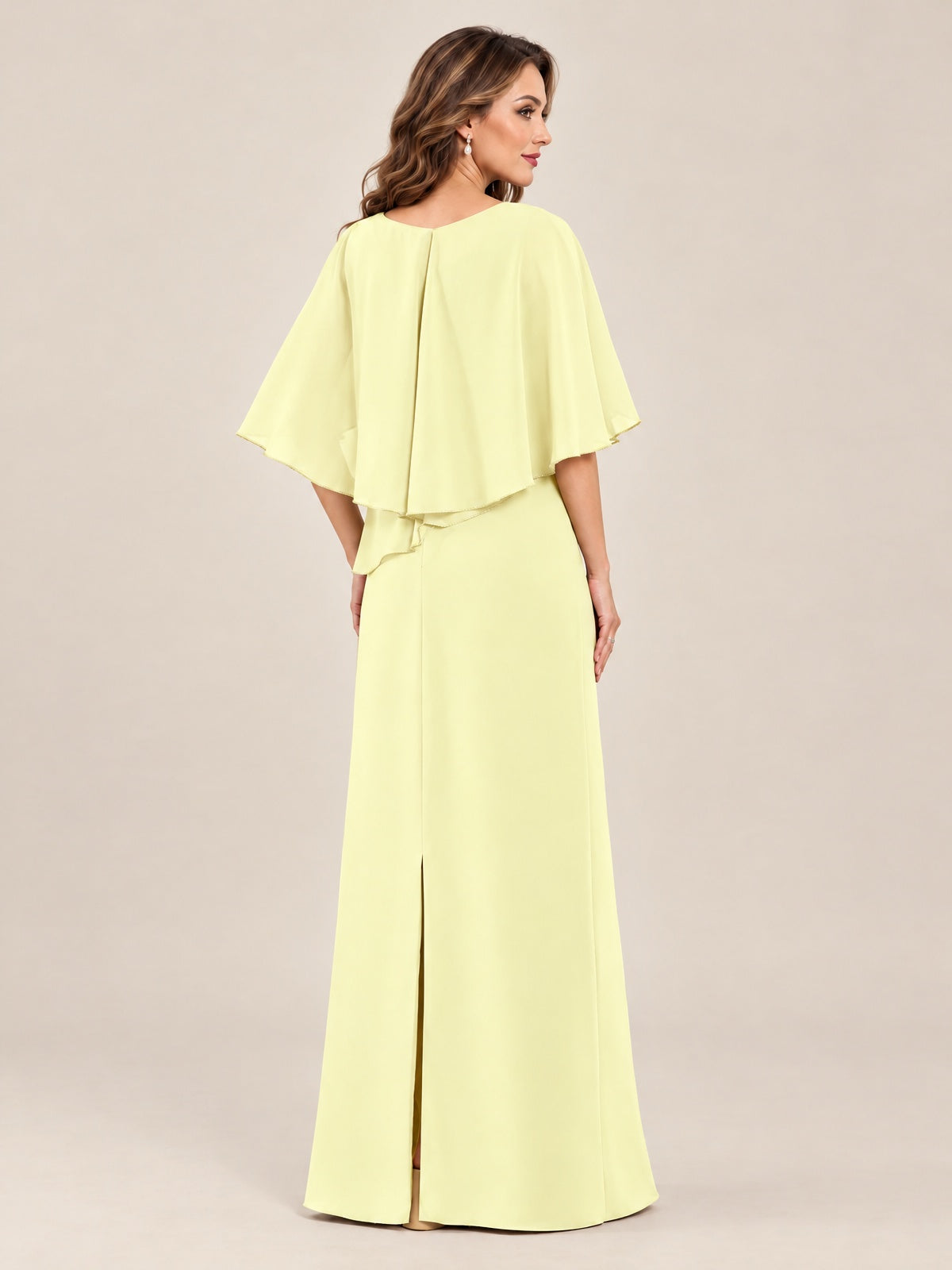 Cape Sleeve Mother of the Bride Dress with Asymmetrical Overlay