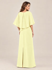 Cape Sleeve Mother of the Bride Dress with Asymmetrical Overlay