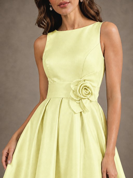 Tea-Length Satin Mother of the Bride Dress with 3D Flower Detail