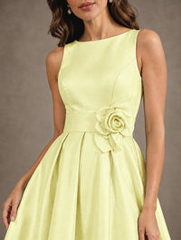 Tea-Length Satin Mother of the Bride Dress with 3D Flower Detail
